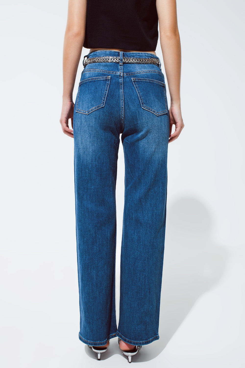 Jeans de pierna recta con acabado metalizado plateado