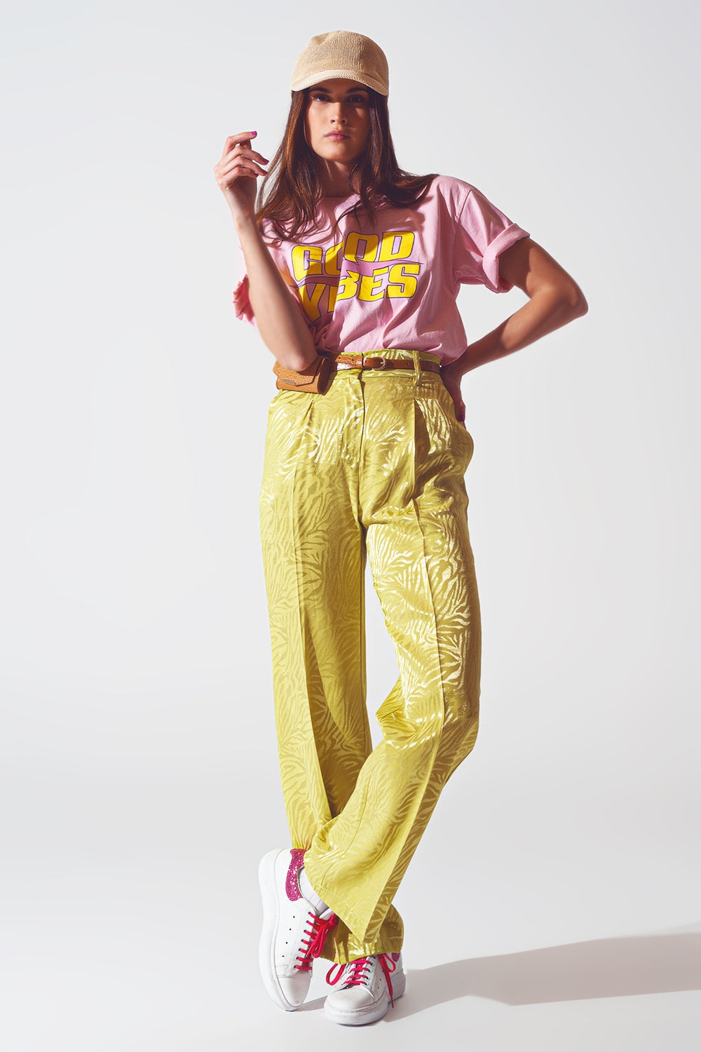 Pantalones holgados con estampado de cebra en color verde