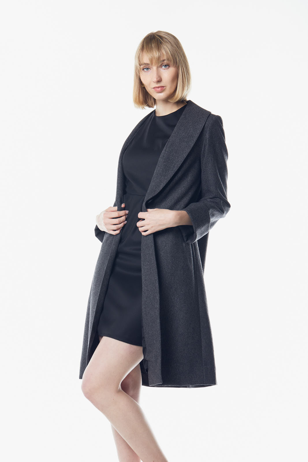 Power Woman - Chaqueta larga de franela peinada - Gris oscuro