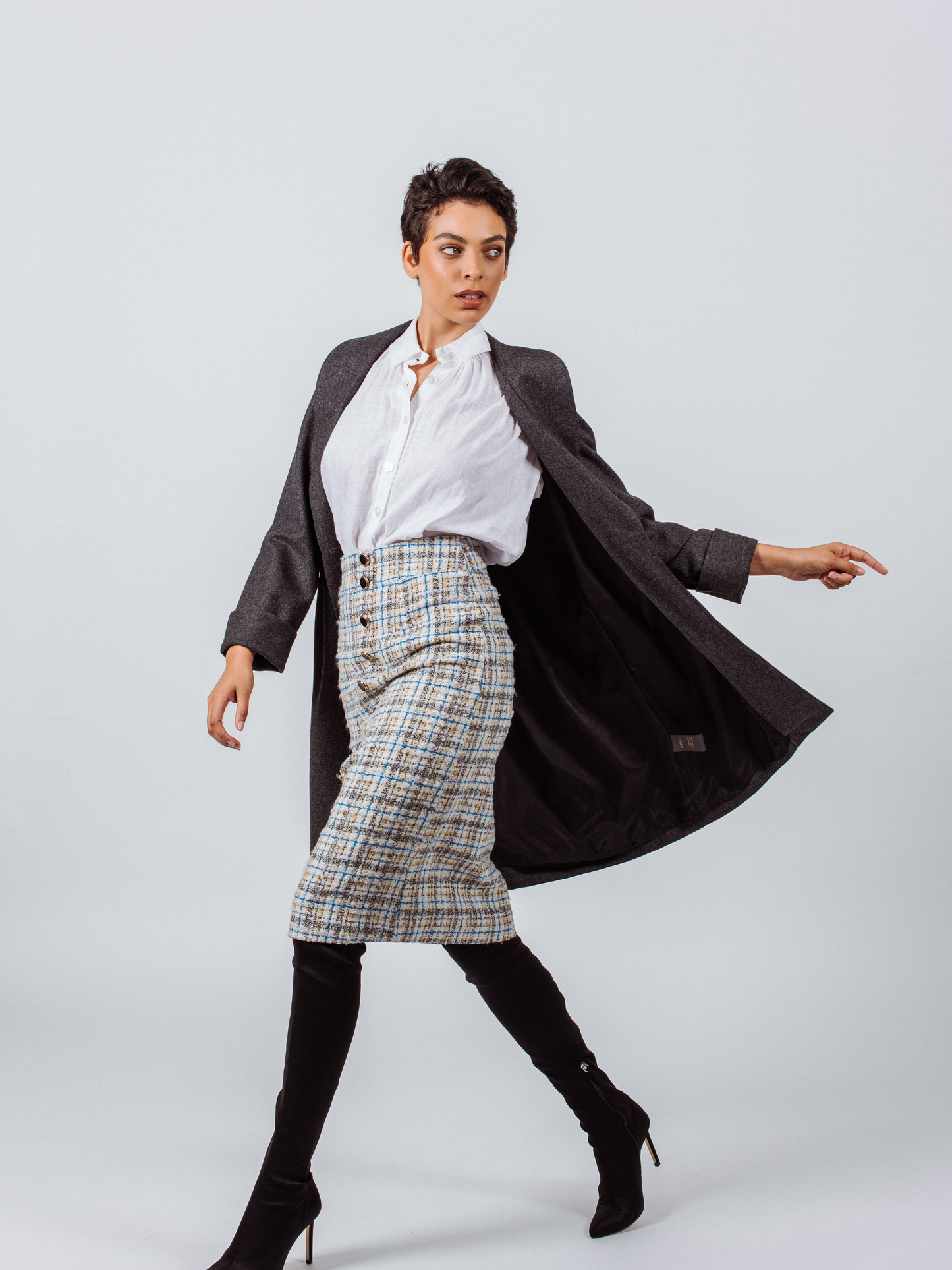 Power Woman - Chaqueta larga de franela peinada - Gris oscuro