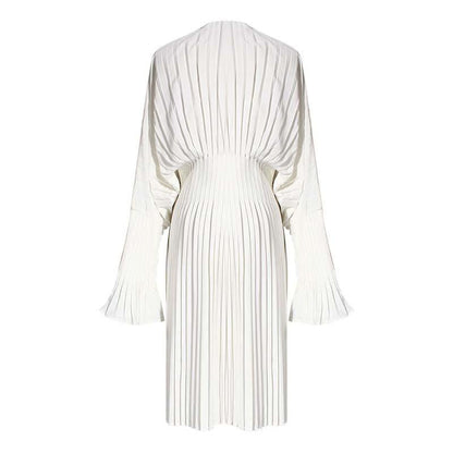 Sakiya Pleated Long Sleeve Shirt Dress - White