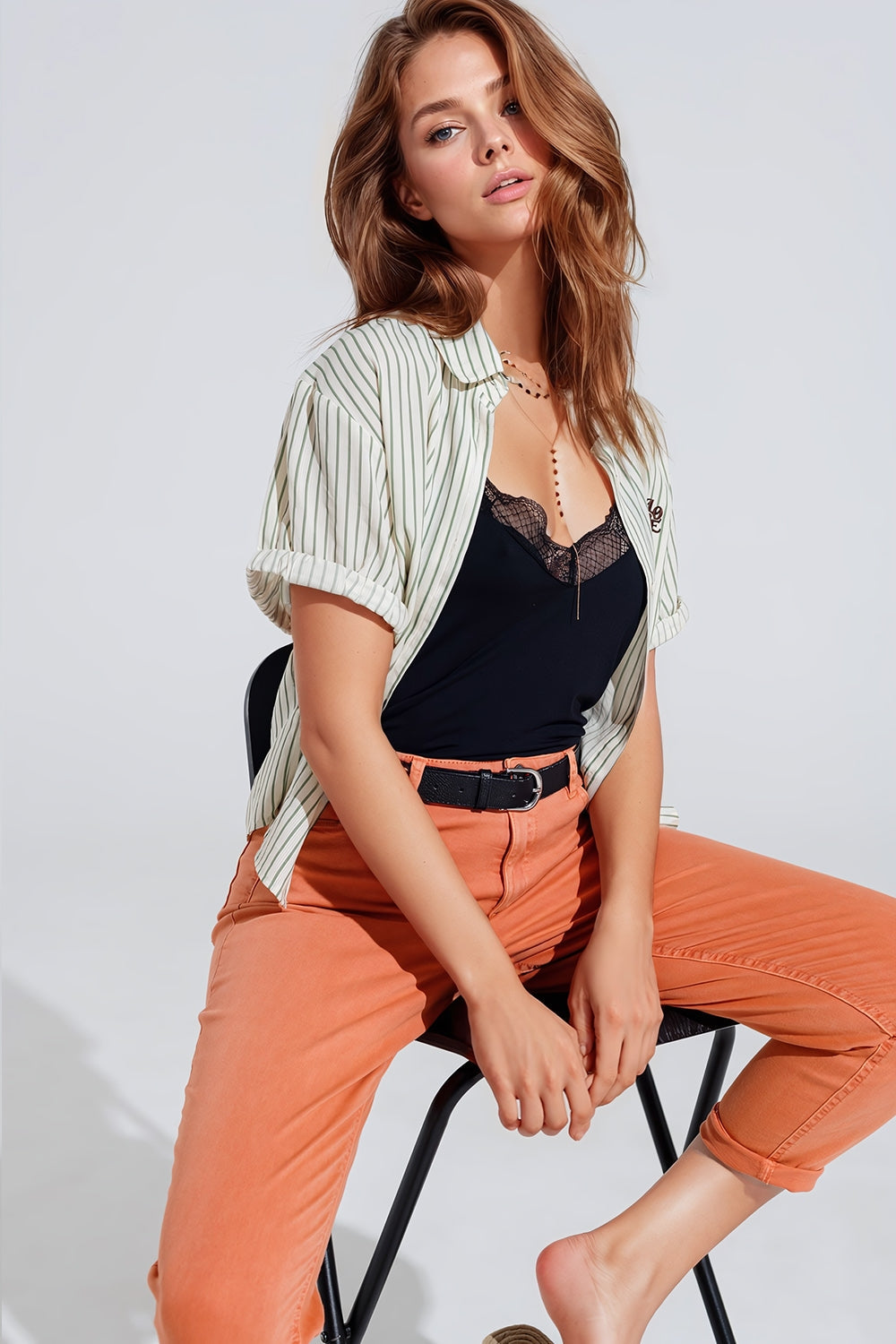 White Striped Blouse With Love Logo on Chest