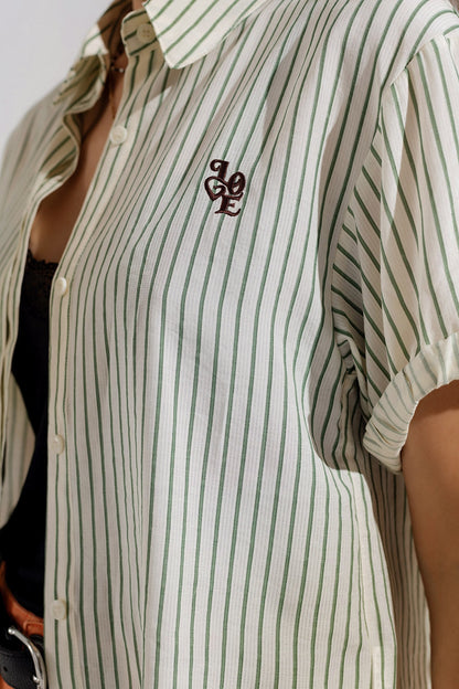 White Striped Blouse With Love Logo on Chest