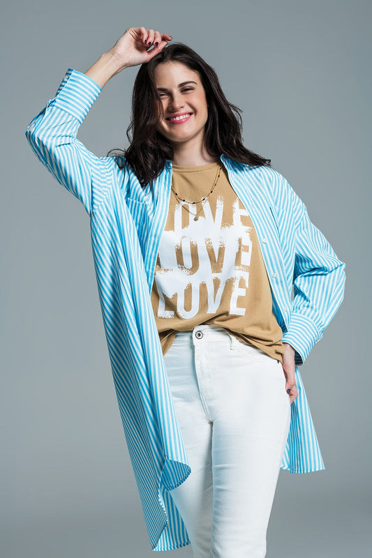 Blusa oversize celeste con rayas blancas