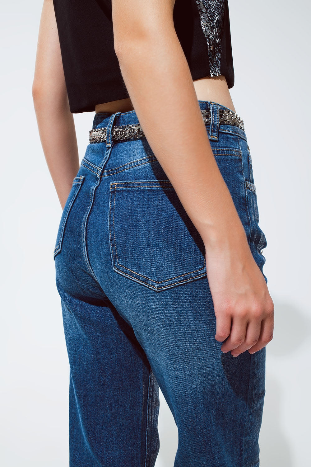 Jeans de pierna recta con acabado metalizado plateado