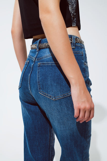 Jeans de pierna recta con acabado metalizado plateado