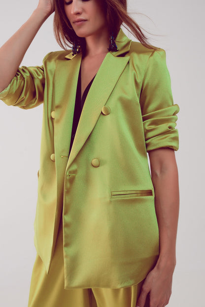 Blazer cruzado de satén entallado en color lima