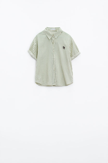 White Striped Blouse With Love Logo on Chest