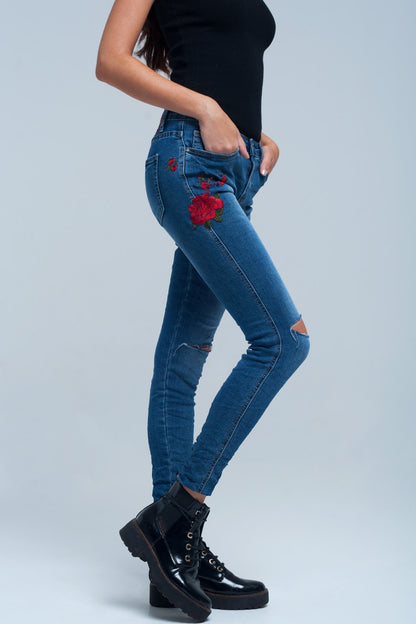 Vaqueros pitillo con detalle bordado