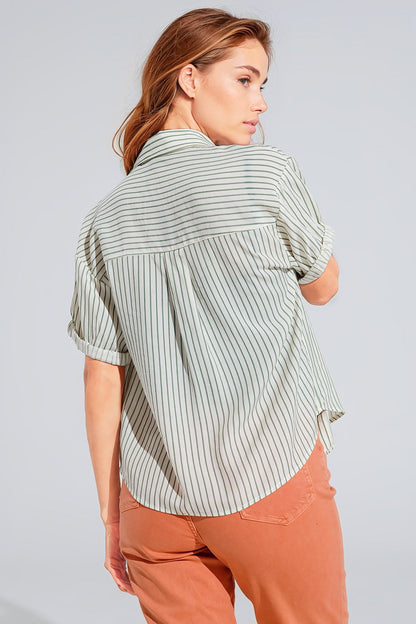 White Striped Blouse With Love Logo on Chest